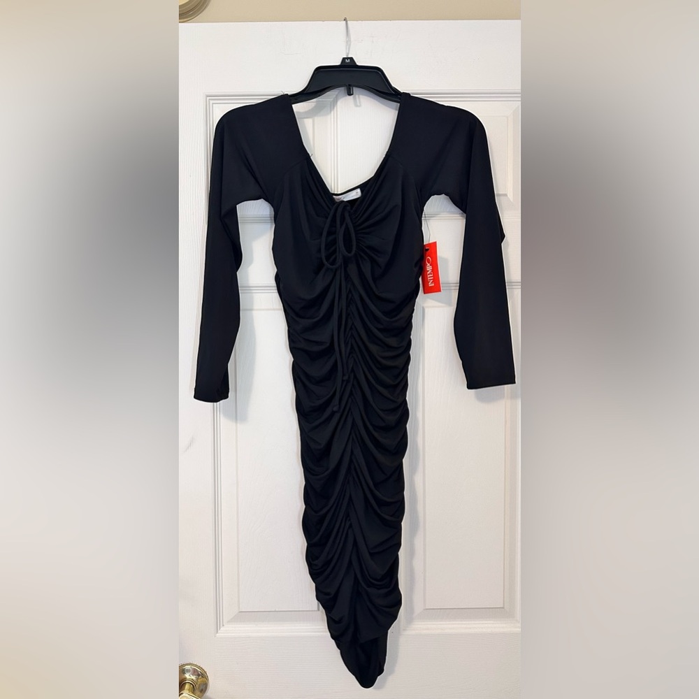 InTempo BodyCon Black Dress Below Knee, Size Medium,